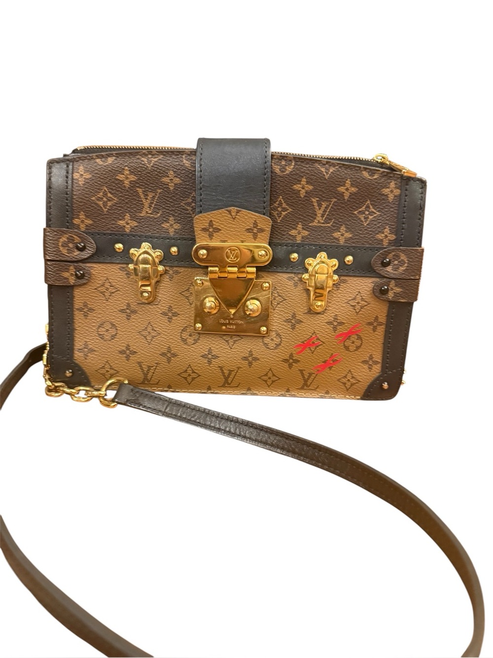 AUTHENTIC Louis Vuitton Black and Brown Monogram Clutch.